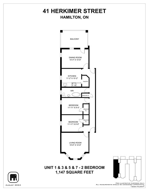 Floor plan for 2 beds, 1 bath
